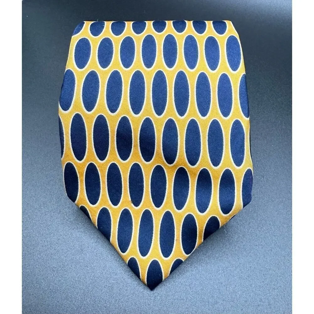 Lands’ End Men’s 100% Silk Neck Tie Yellow Blue Oval